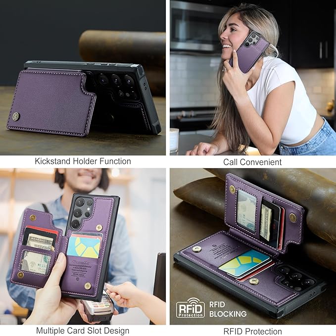 Bemal for Samsung Galaxy S25 Ultra Wallet Case with Card Holder, RFID Blocking, Shockproof Leather Kickstand for Men and Women, Durable Protective Phone Cover for 6.9", Purple