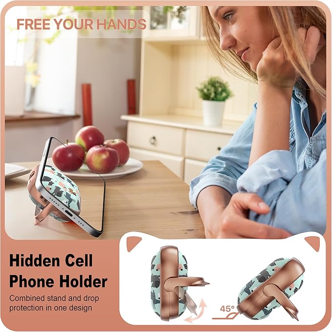 RFUNGUANGO AirPods Pro Case for Women Girly Cat Case with Lock, Phone Stand, Keychain & Cleaner Kit, Compatible with Apple Airpods Pro 2nd/1st Generation Case Cover, Rose Gold Dog