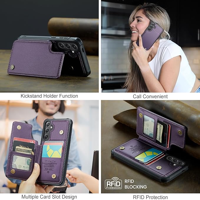 Bemal for Samsung Galaxy S24 Plus Wallet Case with Card Holder, RFID Blocking, Shockproof Leather Kickstand for Men and Women, Durable Protective Phone Cover for 6.7", Purple