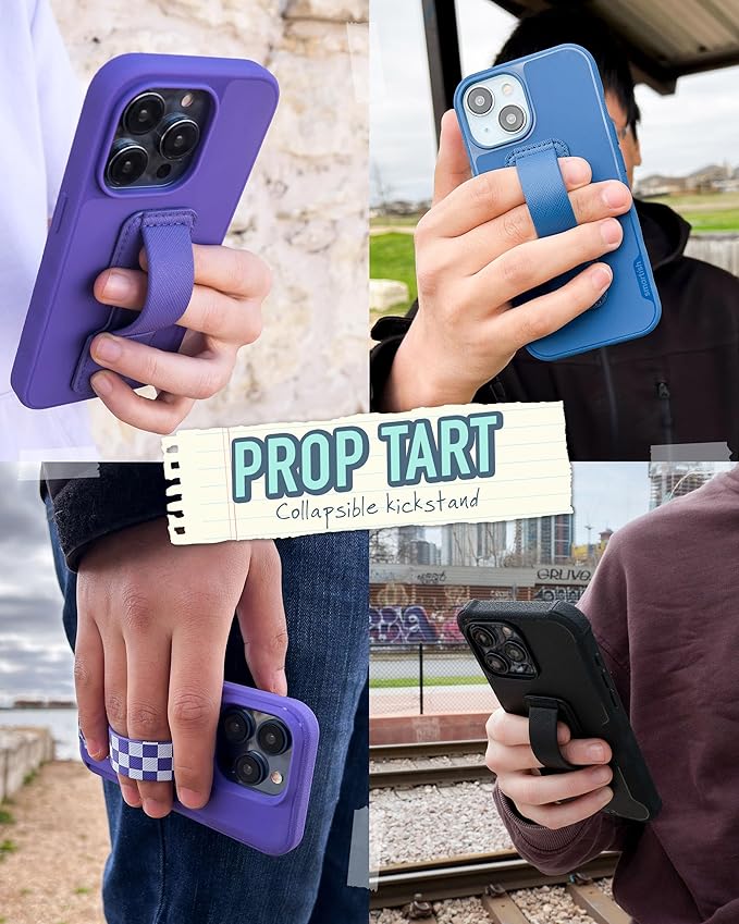Smartish Phone Grip Loop - Prop Tart - Pop Out Finger Strap and Holder with Kick Stand [Compatible with All iPhone and Android Phones] - Checkerboard