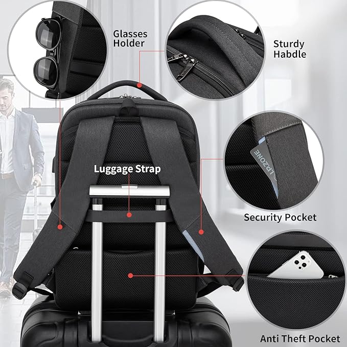 DUSLANG 17 Inch Laptop Backpack for Travel Water Resistant College Backpack for Men Women Laptop Bag with USB Charging Port and Clear Cosmetic Bag, Black