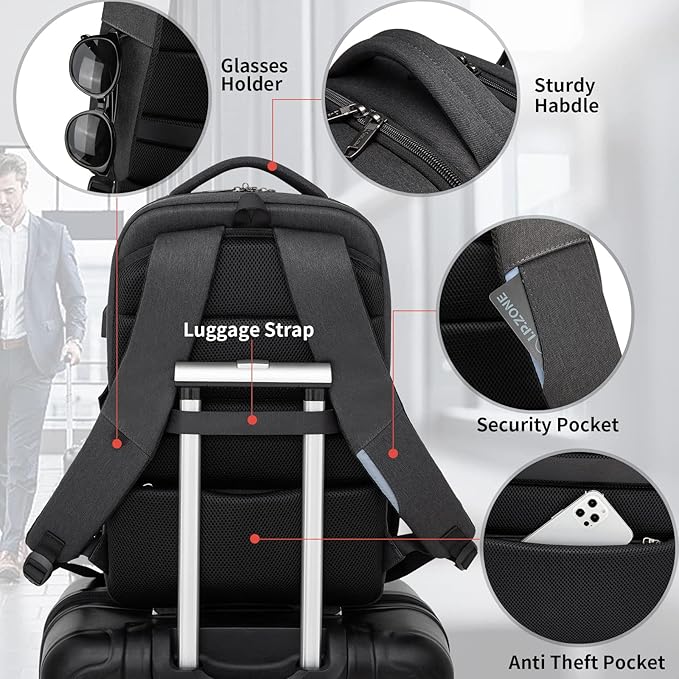 DUSLANG 17 Inch Laptop Backpack for Travel Water Resistant College Backpack for Men Women Laptop Bag with USB Charging Port Key Hanging Ornament Christmas Decorative,Black