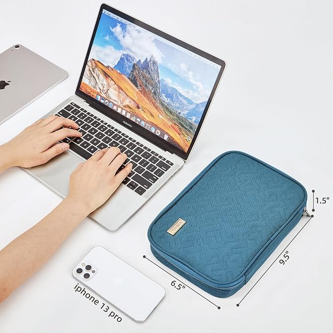NISHEL Travel Cord Organizer Case, Tech Electronic Bag, Essentials for Charger, Cable, Phone, Hard Drive, USB, SD Card, Lake-Blue