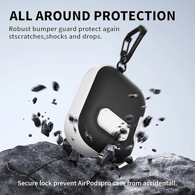 for AirPods Pro 3 Case with Lock,TPU Leather Texture Durability Anti-Lost & Shockproof Protective Cover Accessories with Cleaning Kit in Keychain for Apple AirPod Pro 3 Generation 2025(White/Black)