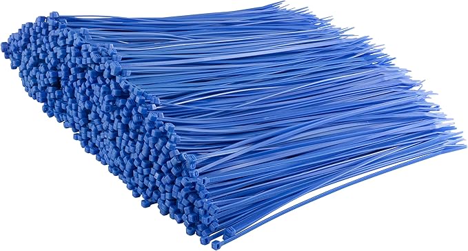 GTSE 8 Inch Blue Zip Ties, 1,000 Bulk Pack, 50lb Strength, UV Resistant Strong Nylon Cable Ties, Self-Locking 8" Tie Wraps