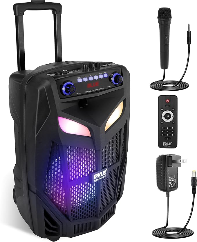 Pyle 800W Portable Bluetooth Speaker System Loud 12" Subwoofer, And Wireless Mic, Pa Speaker Is Wireless And Includes Wheels & 4 Hr Battery Life – for Karaoke, Parties & Outdoors