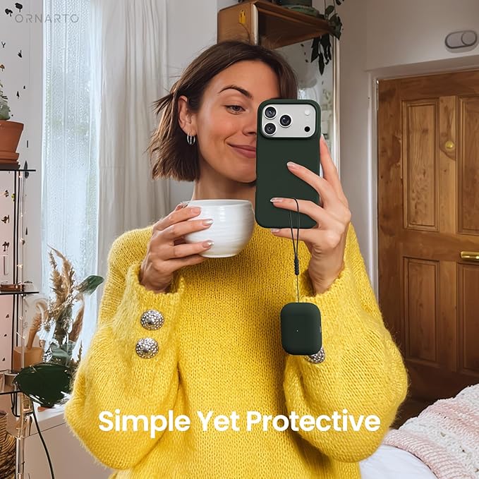 ORNARTO Compatible with AirPods Pro 3 Case 2025, Full Protective Hybrid Silicone for AirPods Pro 3rd Generation Case, Front LED Visible Skin Cover-Mystic Green