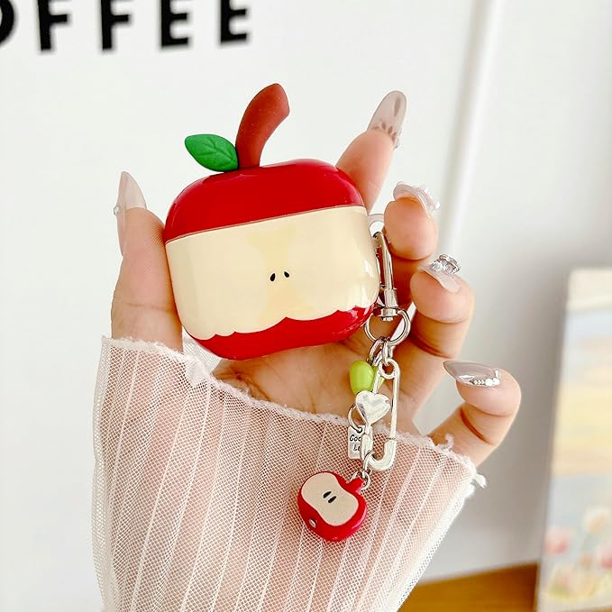 JANDM 3D Fruit Case with Keychain for AirPods 4,Cute Apples-Shaped Design Aesthetic Shockproof Cover with Strap Protective Cover for Women Girls