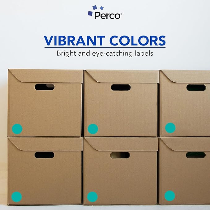 Perco Teal 2-Inch Perforated Circle Dot Sticker Labels — 10 Rolls, 5,000 Round Stickers — with Permanent Adhesive for Organizing, Color Coding, Bin Labeling, Packaging Alerts—Made in USA