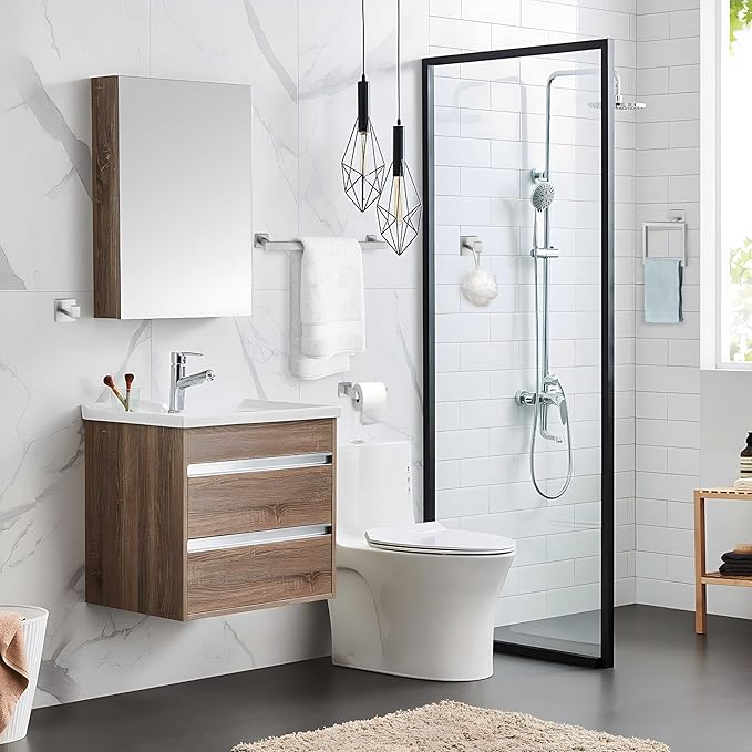 Herogo 5 Pieces Bathroom Accessories Set, Brushed Nickel 16 Inch Bathroom Hardware Bath Towel Bars Set for Wall Mounted, Including Stainless Steel Toilet Paper Holder, Hand Towel Racks, Hooks & Ring