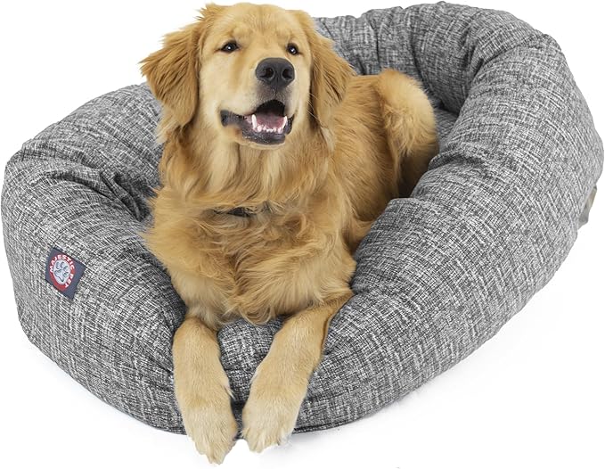 Majestic Pet 40 Inch Bagel Calming Dog Bed Washable – Cozy Soft Round Dog Bed with Spine Support for Dogs to Rest Their Head - Fluffy Donut Puppy Mat 40x29x9 (Inch) Large – Lt. Black