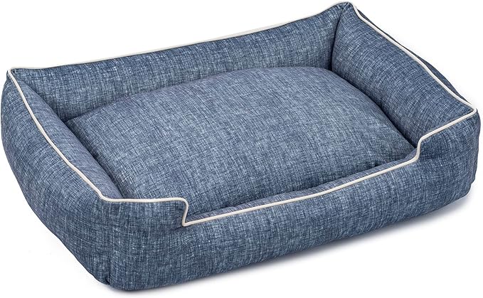 Jax & Bones Dog Bed Lounge - Machine Washable Bed for Dogs - Extra Heavy Duty Bolstered Sides - Small Stonewash Blue Dog Mat Beds | 24 x 18 Inches