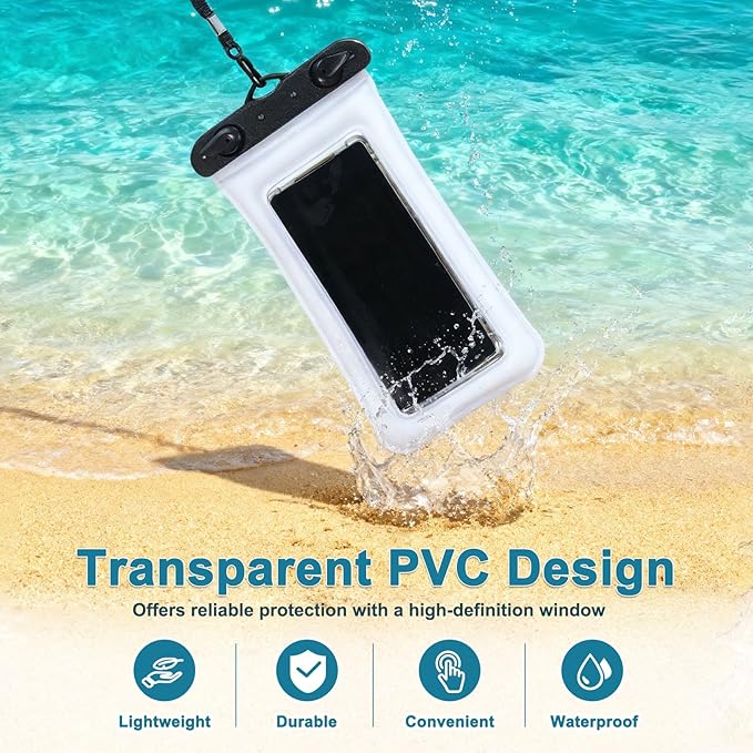PATIKIL 6Pcs Waterproof Phone Pouch Floating No Sink Universal Cellphone Dry Bag Waterproof Phone Case for Kayaking Beach Swimming Hiking, White