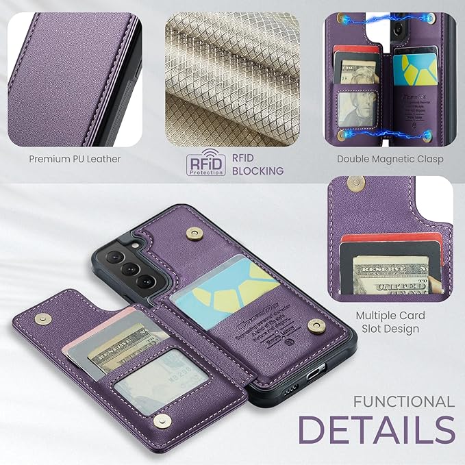 Bemal for Samsung Galaxy S22 Wallet Case with Card Holder, RFID Blocking, Shockproof Leather Kickstand for Men and Women, Durable Protective Phone Cover for 6.1", Purple