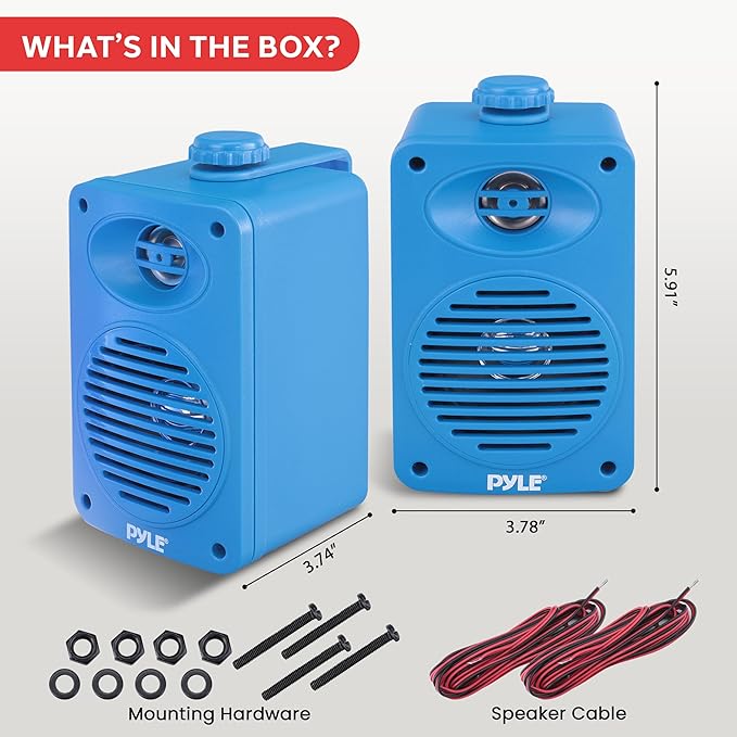 Pyle Wireless Bluetooth Speaker System, 3.5" 2-Way Indoor Outdoor Waterproof Speakers with Polymer Tweeter, Heavy Duty ABS, Quick Connect Terminals, Perfect for Deck, Patio, Poolside, Boats (Blue)