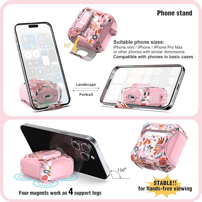 wenew Compatible with AirPods 4th Generation Case Cover with Phone Stand, Cleaner, Clip, Compatible with Magsafe Charger, One-Click Pop Open Lock iPod 4th Case (Pink 1, AirPods 4th)
