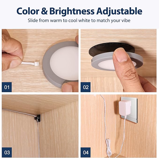 LED Puck Lights, Smart Under Cabinet Lighting with Remote Control, Color Temperature Adjustable, Works with Alexa & Google Home, Plug-in Lights for Kitchen, Counter, Closet, Shelf (8 Pack)