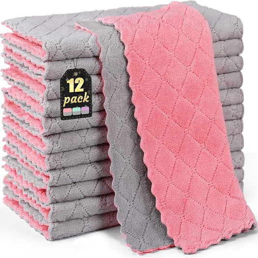 12 Pack Kitchen Cloth Dish Towels, 12x12 inch Soft Premium Dishcloths, Absorbent Microfiber Cleaning Cloth for Cleaning Dishes, Kitchen, Bathroom, Car