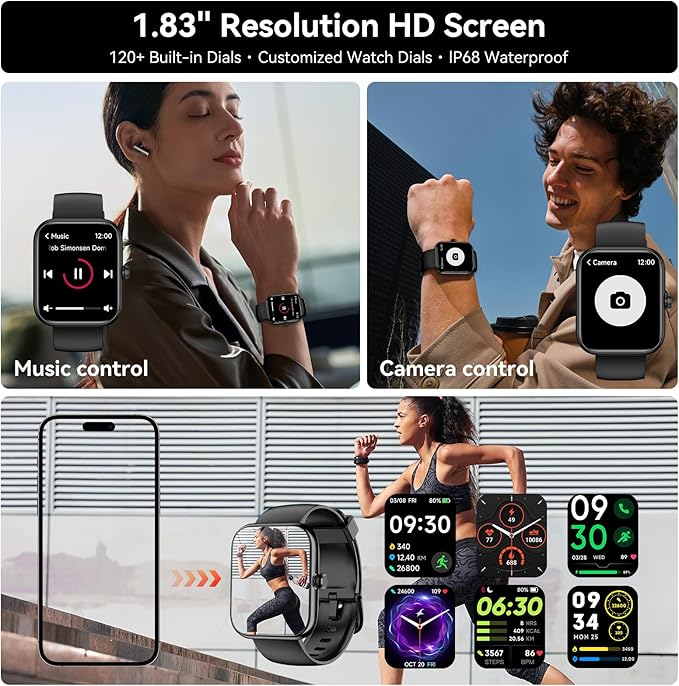 Smart Watch, Alexa Built-in Voice Assistant, 1.83" HD Touchscreen (Answer/Make Call), IP68 Waterproof, 120+ Sport Modes for Fitness Tracker, 24/7 Heart Rate & Sleep Monitor for iPhone Android iOS