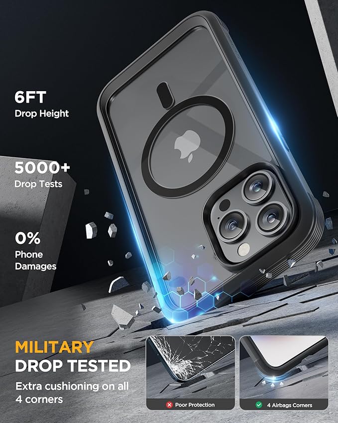 Miracase Magnetic for iPhone 15 Pro Max Case 6.7'' [Compatible with Magsafe] Full-Body Drop Proof Bumper Phone Case for iPhone 15 Pro Max with Built-in 9H Tempered Glass Screen Protector,Black
