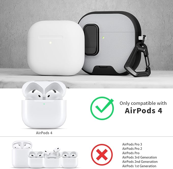 for AirPods 4 Case with Lock,TPU Leather Texture Protective Durability Anti-Lost & Shockproof Protective Cover Accessories with Cleaning Kit in Keychain for Apple AirPods 4 Generation (Black/Grey)