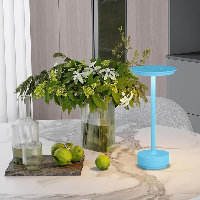 2 Pack Rechargeable Cordless Table Lamps, Portable 5000mAh Outdoor Table Light, 3 Color Stepless Dimming LED Table Lamp with Memory Function, for Home/Dinner/Patio/Restaurant.(Blue)