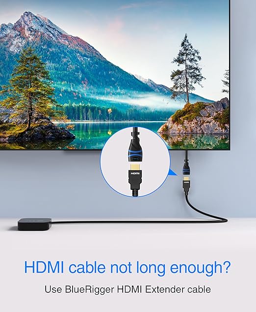 BlueRigger 4K HDMI Extension Cable - 20FT (4K 60Hz, 18Gbps HDMI Extender Cord, High Speed EXT Male to Female Adapter) Compatible with HDTV, Laptop, Xbox Series X, Roku, PS5, Nintendo Switch, TV Stick