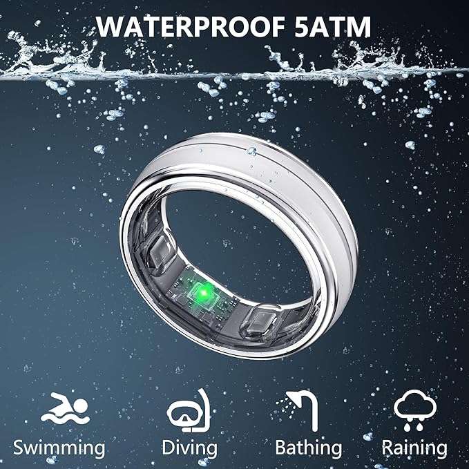 Smart Ring for Women Men, Minimalist Health Ring with Heart Rate, Step Counting, Calories, 5ATM Waterproof Smart Rings for iPhone and Android, No Subscription(Silver 7)