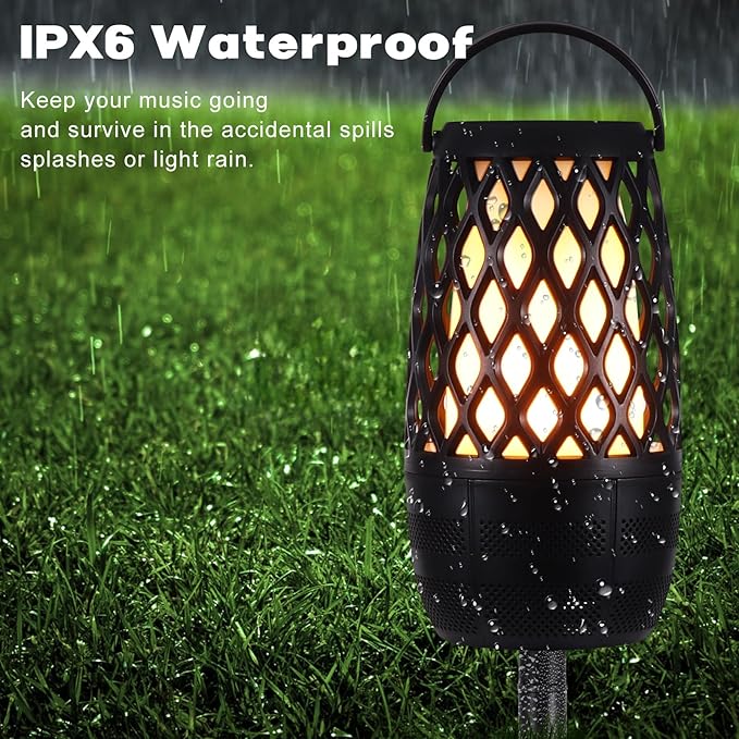 Houkiper Upgraded Outdoor Bluetooth Speakers, 1PACK RGB Flame Speaker Multi-Sync Speakers, Flame Torch Atmosphere Speaker for Party Garden Patio, IPX6 Waterproof, Gifts for Men Women