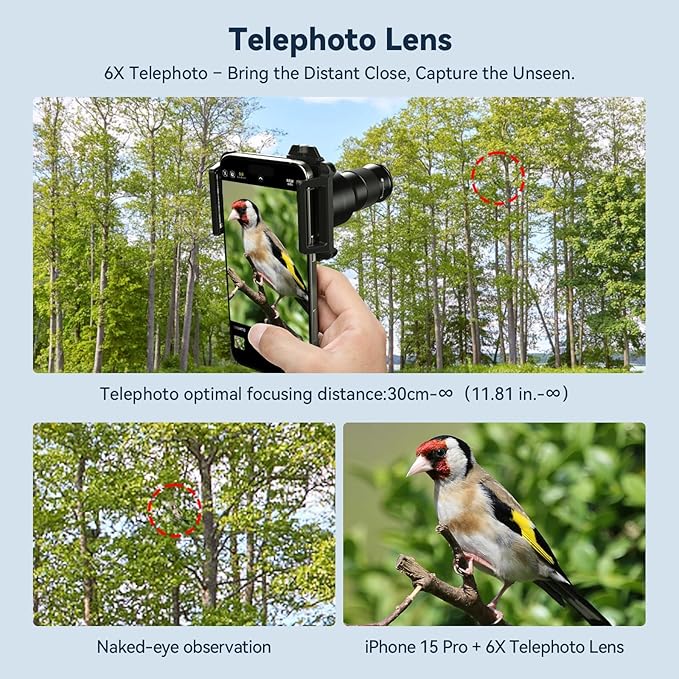 APEXEL 6X Telephoto Lens & 150mm Macro Lens, 2-in-1 Aluminum Phone Camera Lens Kit with Universal Clip. Phone Lens Attachment Fit for iPhone 16/15/14/13, Samsung, Android Phone and Most Smartphone