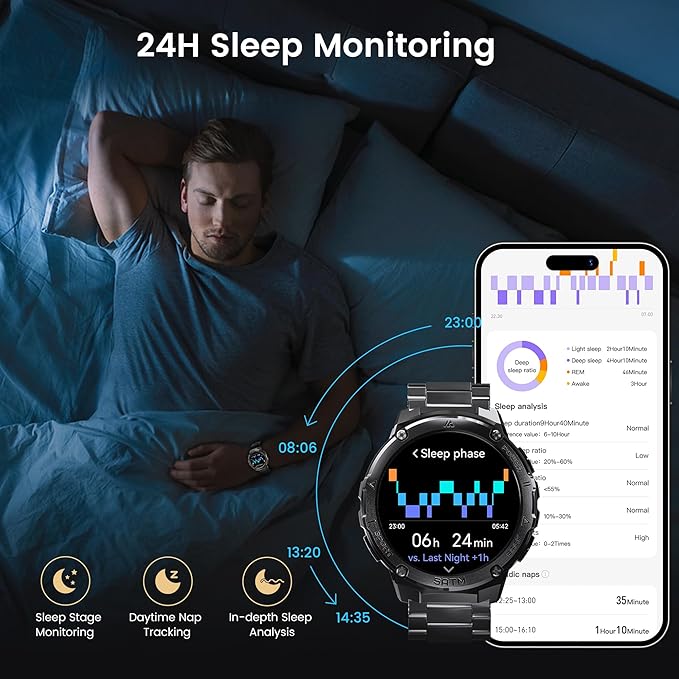 Smart Watches for Men GPS, Pressure,Altitude,Compass, 480mAh Extra-Large Battery, 50M Waterproof, Full Metal Body Rugged Smartwatch, Answer/Make Call,1.43" AMOLED Display (Black)