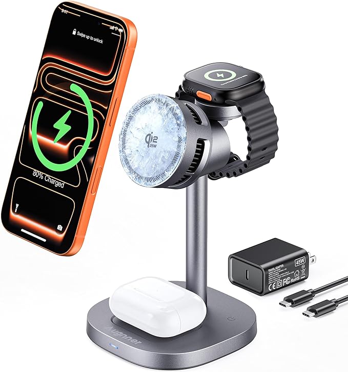 3-in-1 Wireless Charging Station Qi2.2 25W – MagSafe Fast Charger for iPhone, Apple Watch & AirPods