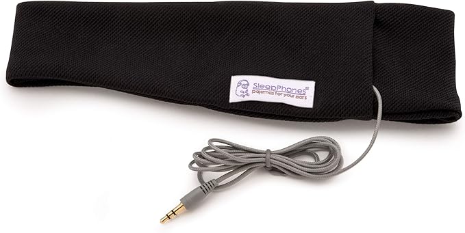 AcousticSheep SleepPhones Classic | Corded Headphones for Sleep, Travel, and More | The Original and Most Comfortable Headphones for Sleeping | Pitch Black - Breeze Fabric (Size M)