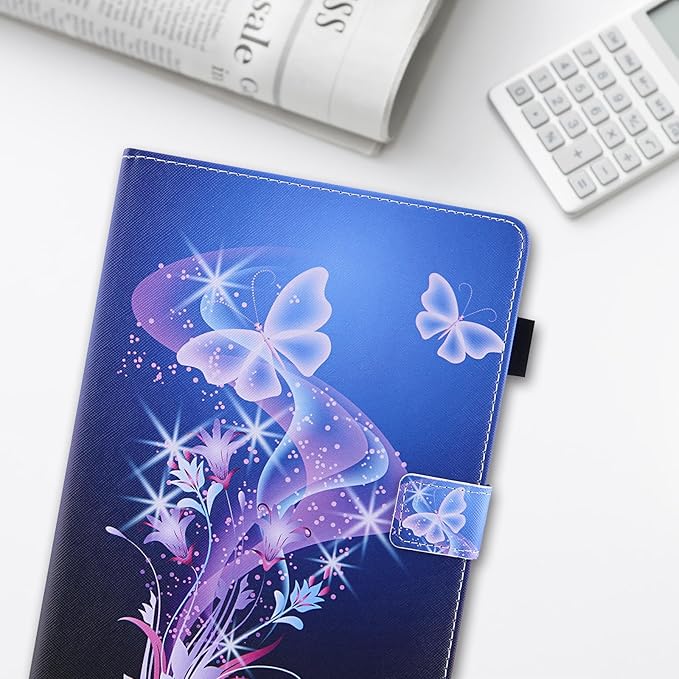 Dteck for Fire Max 11 Tablet PU Leather Protective Folio Fold Stand Case with Auto Sleep Wake, Adjustable Viewing Angles, 4 Card Slots, Slim Cute Case, Purple Butterfly