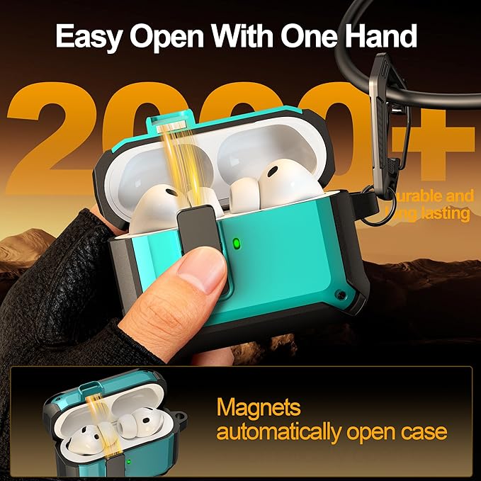 RFUNGUANGO AirPods Pro 3 Case (2025) with Safety Lock and Automatic Pop-up, Compatible with Airpods Pro 3rd Generation Case, Magnetic Lid, Compatible MagSafe, Hard Shockproof Protective Case, Teal