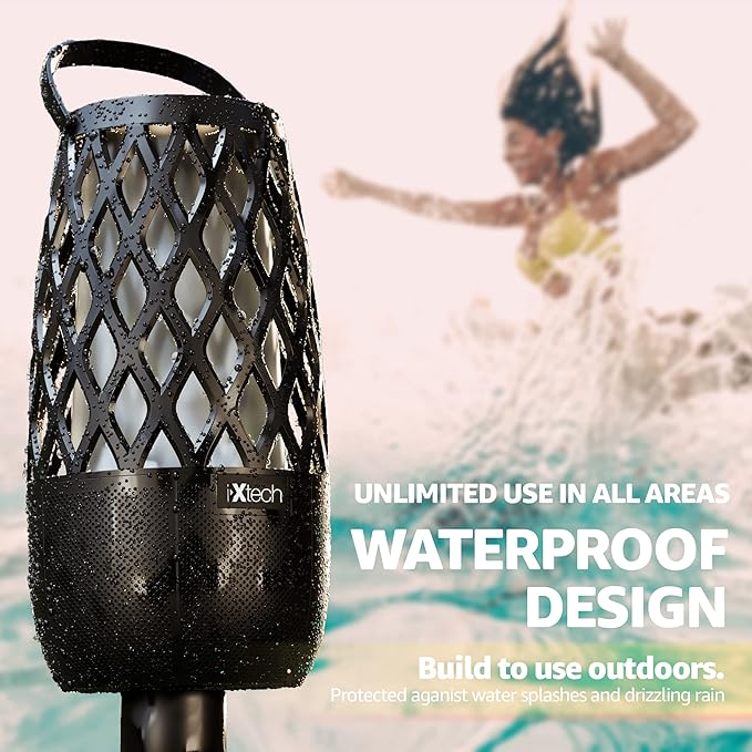 IXTECH Outdoor Bluetooth Speaker Waterproof Wireless with LED Flame Light, Shower Bluetooth Speaker for Camping Patio Home Decor, Gifts for Couples Dads Moms