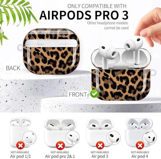 Compatible with AirPod Pro 3rd Generation Case 2025,Fashion Protective Cover with Keychain, Anti-Scratch, Drop Protection,Shockproof Cover for AirPod Pro 3 Women(Leopard Black)