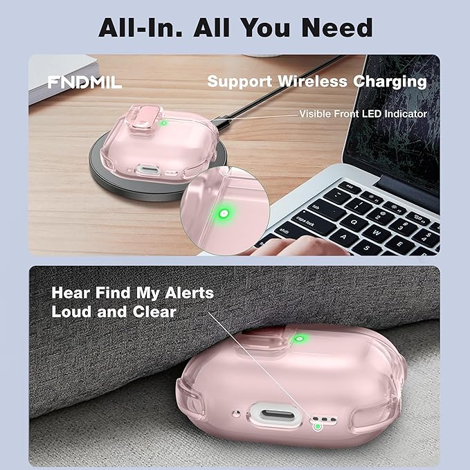 Clear Case for AirPods 4 Case Cover with [Lock Safety & Pop Up][Military Shockproof] Anti-Yellow Transparent Soft TPU Wireless Charging for AirPods 4th Generation Case with Keychain,Clear Pink