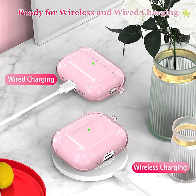 for AirPods Pro 3 Clear Case 2025, Military-Grade Shockproof, Soft TPU Highly Transparent Anti-Yellowing for AirPods Pro 3 Case with Cleaning Kit & Cute Round Buckle, Clear Pink