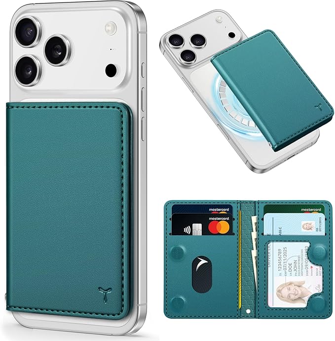 TUCCH for Magsafe Wallet with 6 Card Holders, RFID Blocking [Clear ID Window] PU Leather Folio Magnetic Phone Wallet for iPhone 17/16/15/14/13/12/Plus/Air/Pro/Pro Max Series, Teal Green