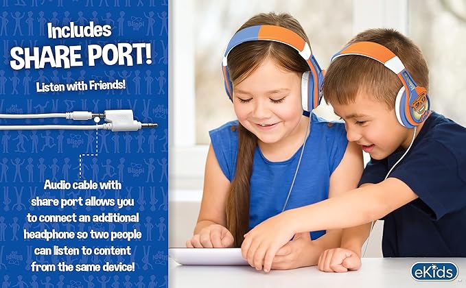 eKids Blippi Kids Headphones with 3.5mm Jack, Wired Headphones with Adjustable Headband and Volume Control, Earphones for School, Home, or Travel (Blippi)