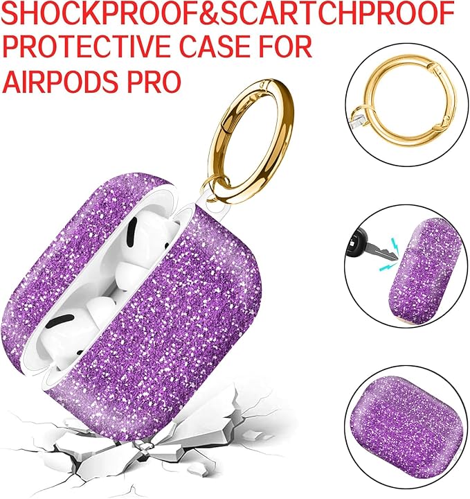 Compatible with AirPod Pro Case 2nd/1st Gen (2023/2022/2019),Shockproof Protective Cover with Keychain for Women,Cute Charging Case for Airpod Pro 2/1(Purple)