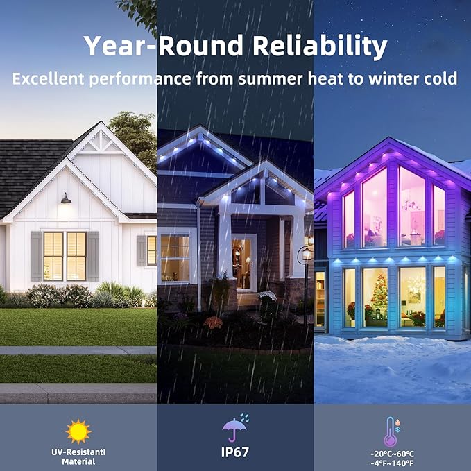 200FT Permanent Outdoor Lights for House,RGB LED Eaves Lights with IP67 Waterprooff, Smart App Remote Control, Music Sync, for Christmas,Daily & Holiday Party Decor