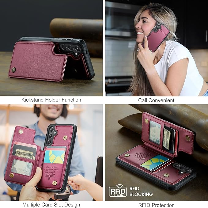 Bemal for Samsung Galaxy S24 Plus Wallet Case with Card Holder, RFID Blocking, Shockproof Leather Kickstand for Men and Women, Durable Protective Phone Cover for 6.7", Wine Red