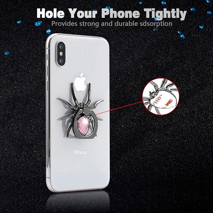 Allengel Spider Phone Ring Holder Stand, Animal Bling Finger Ring Grip, Diamond Phone Ring Kickstand for Smartphone - Pink
