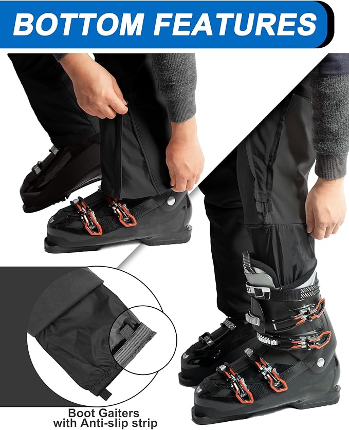 33,000ft Insulated Bibs for Men Snow Ski Pants Overalls Winter Waterproof Windproof Snowboard