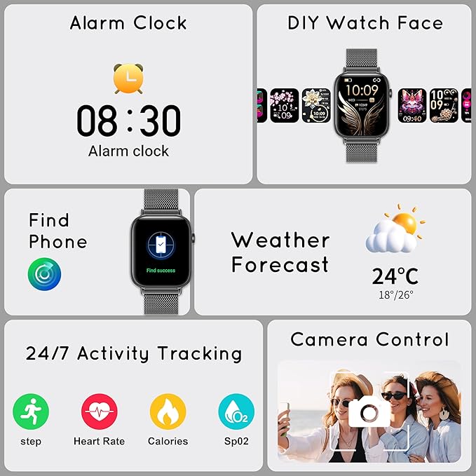 Smart Watch for Men Women (Answer/Make Calls) 1.83" HD 3 Bands Smartwatch Compatible Android iPhone Phones with Fitness Step Tracker/Heart Rate/Sleep Monitor, 120+ Sports Modes IP68 Waterproof, Black