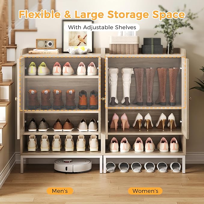 JASIWAY Rattan Shoe Cabinet Storage for Entryway, Shoe Cabinet with Adjustable Shelves for Entryway, 5-Tier, 20 Pair Shoe Rack Storage for Hallway, Closet, Living Room, Natural