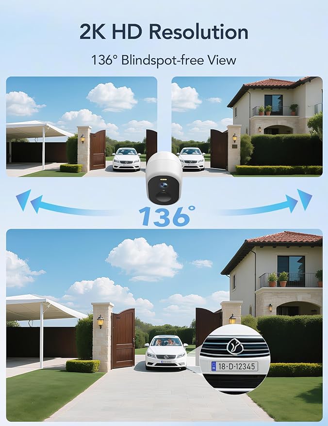 GNCC Solar Security Cameras Wireless Outdoor, 5G & 2.4GHz WiFi, 2K Outdoor Battery Camera, Color Night Vision, AI Detection, Spotlight Alarm, SD/Cloud Storage, Easy Install, Manually Adjust View