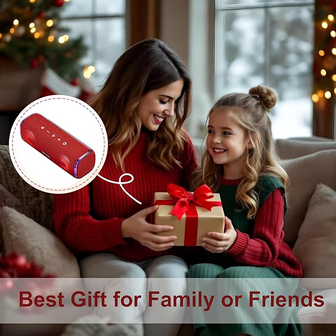 IPX7 Waterproof Wireless Outdoor Speaker, Portable Bluetooth Speake, 25H Playtime, LED Lights, TWS Pairing for Beach, Pool Parties, Shower, Valentine's Day Gift, Red
